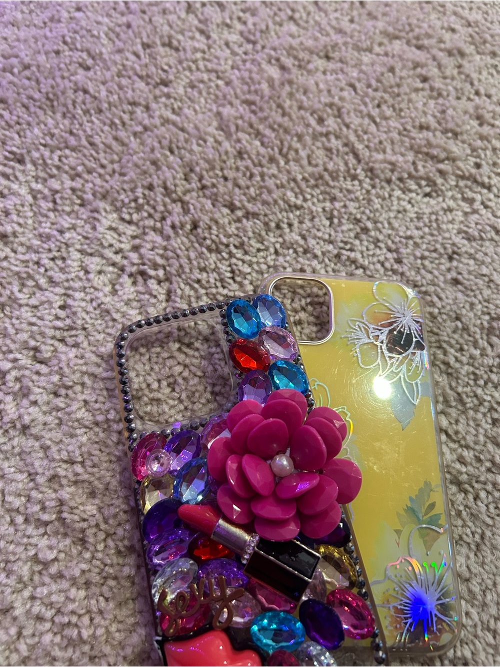 iPhone 12 Decorative Pink Flower Gem Phone Case - Fits Standard Smartphones